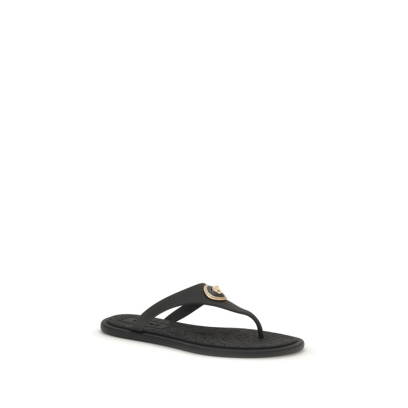 Black rubber flip-flop sandals-null