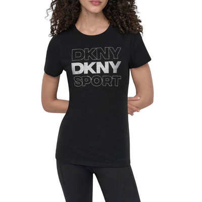 Dkny embellished logo tee, Black / Silver, medium