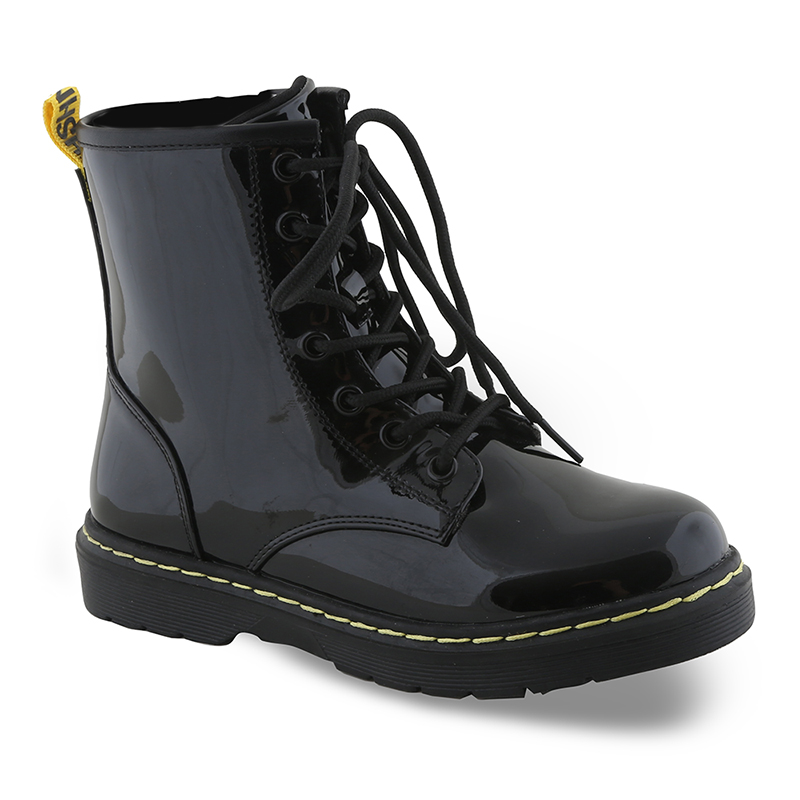 Girls black lustrene ankle boot with laces and zipper on side-null