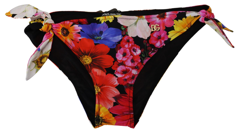 Black floral print swimsuit bikini bottom swimwear-null