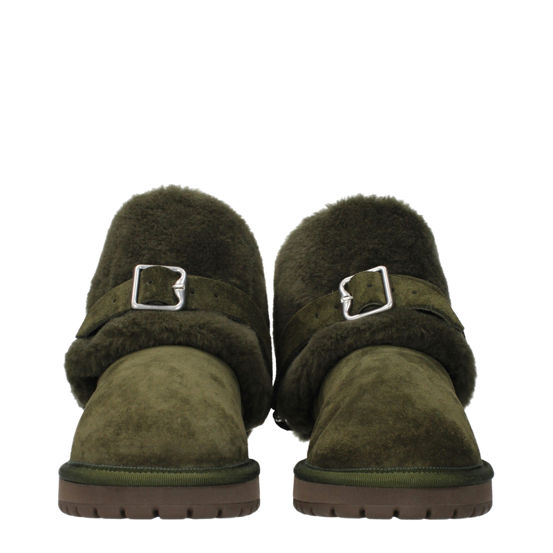 Green leather ankle boots-null