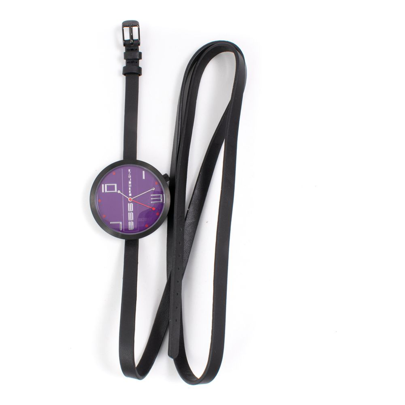 Black leather dress watch-null