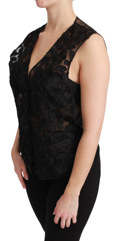 Black floral brocade top gilet waistcoat-null