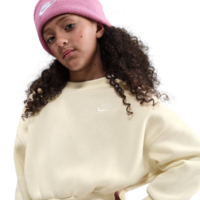 Girls nike sportswear fleece boxy crew-neck, Pearl White, medium
