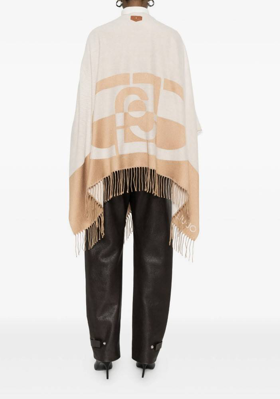 Liu Jo poncho with logo and fringes-null