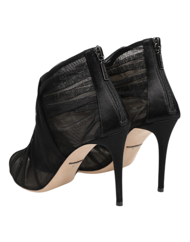 Black mesh stiletto heels ankle boots shoes-null