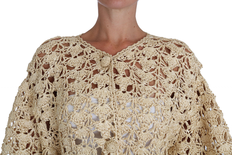 Beige cardigan crochet knitted raffia sweater-null
