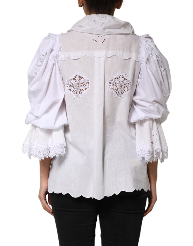 White ruffled lace embellished blouse top-null