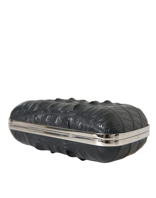 Black exotic skin leather shoulder crossbody box clutch bag-null