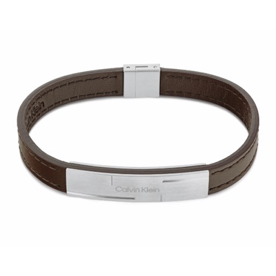 Calvin Klein brushed ss & brown leather bracelet grid, , medium