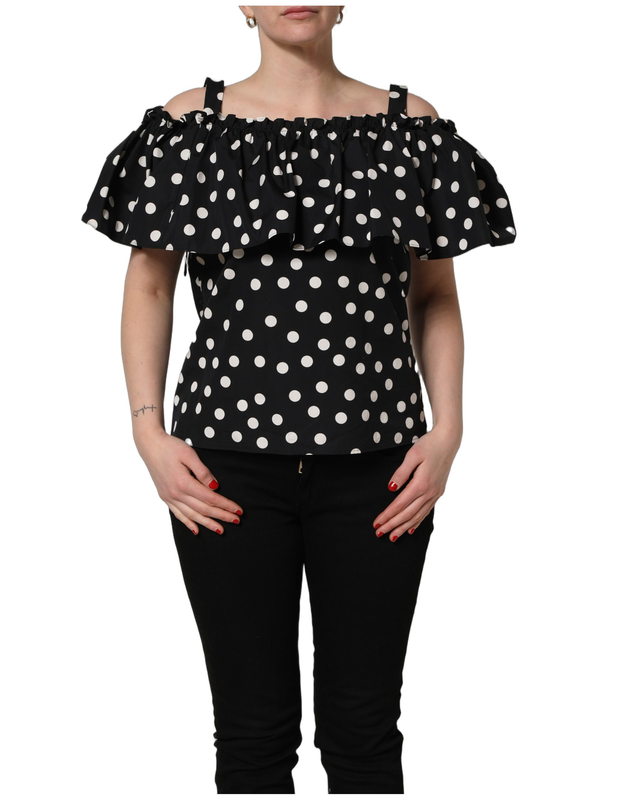 Black white polka dot off shoulder top-null