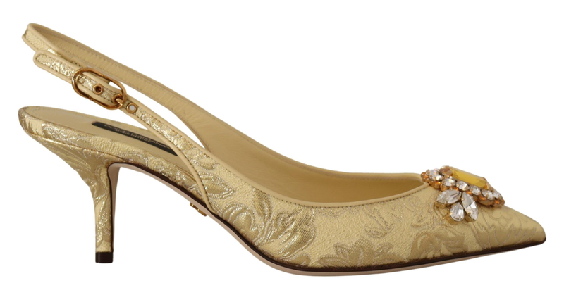 Gold crystal slingbacks pumps heels shoes-null