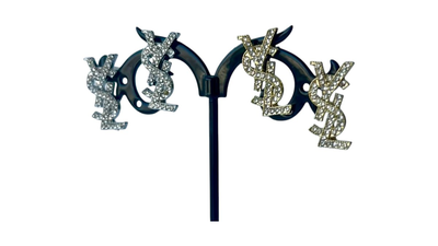 Stainless steel earrings - gold & silver colour with strass, , medium