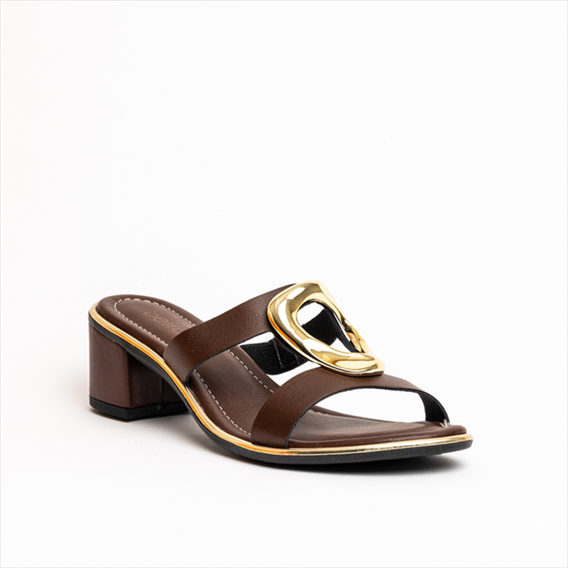 Beira rio mule low block heel sandals with gold harware detail-null
