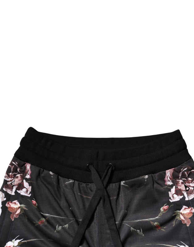 Black floral polyester jogger pants-null