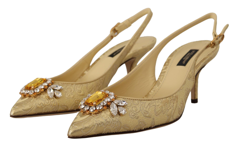 Gold crystal slingbacks pumps heels shoes-null