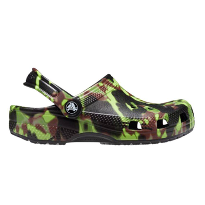 Classic spray camo toddlers clog, Black / Electric Green, medium