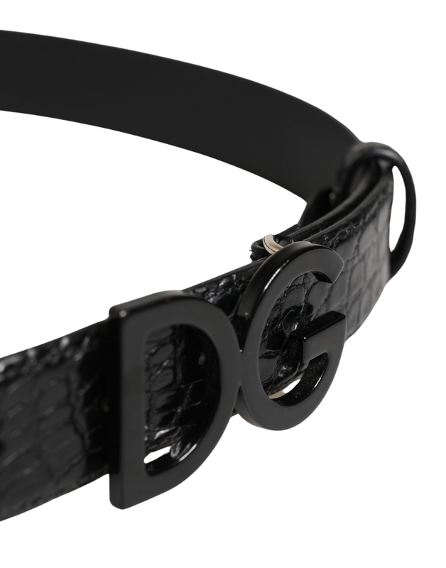 Men black exotic leather logo buckle belt-null