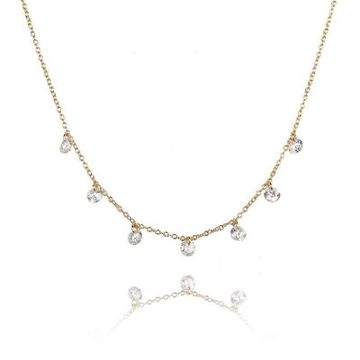7 crystals necklace, Gold Plated 18k-white Zircon, medium