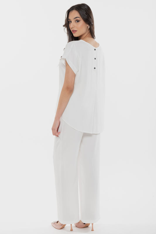 Casual set - blouse & trouser - white , m/l-null