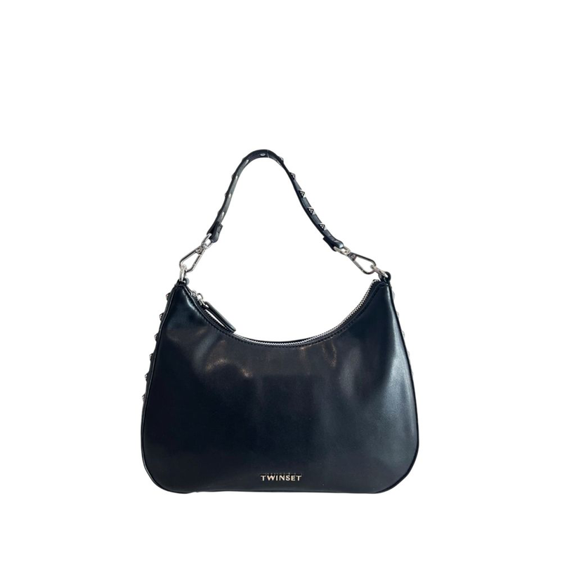 Black polyurethane women shoulder bag-null