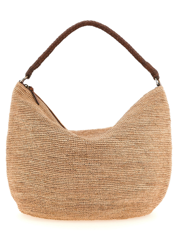 Beige raffia shoulder bag-null
