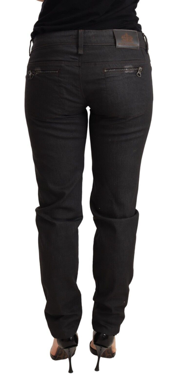 Black low waist skinny slim trouser cotton jeans-null