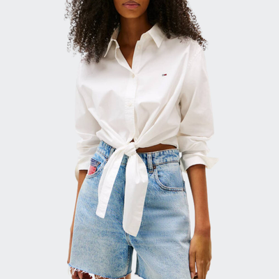 Womens longsleeve tie front shirt, White, medium