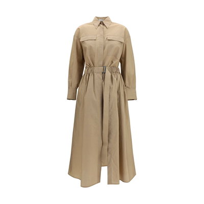Beige cotton casual dress, Beige, medium