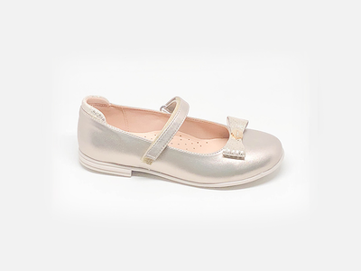 Girls cream ballerina bow shoes ad23-102, Gold-pearl, medium