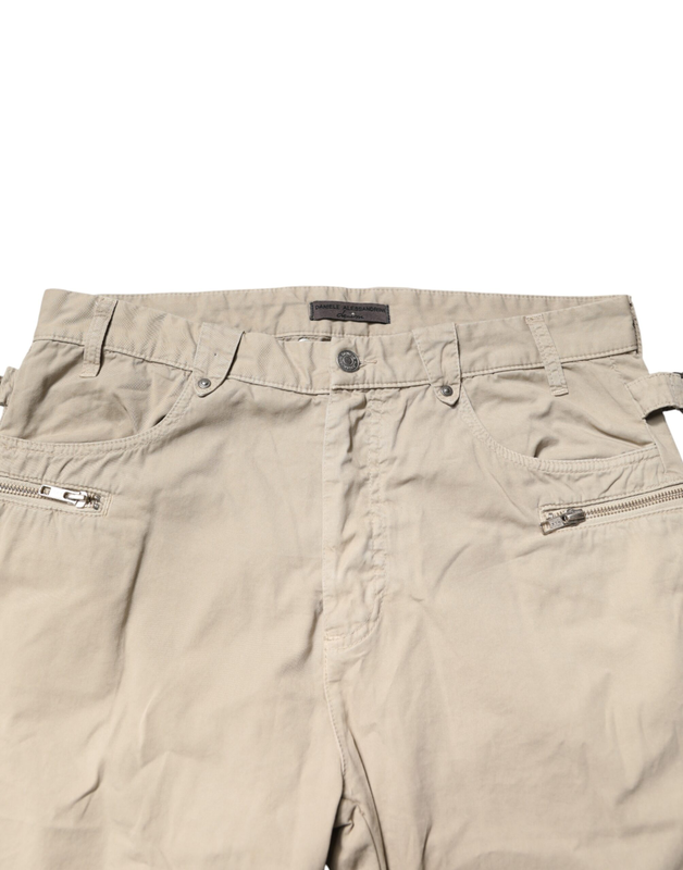 Beige cotton mid waist straight men denim jeans-null