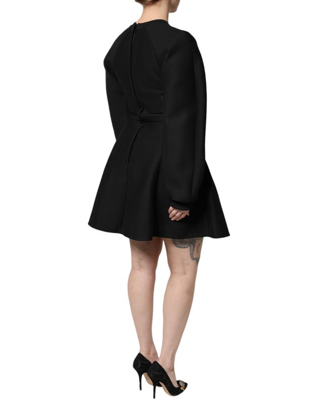 Black cotton long sleeves a-line mini dress-null