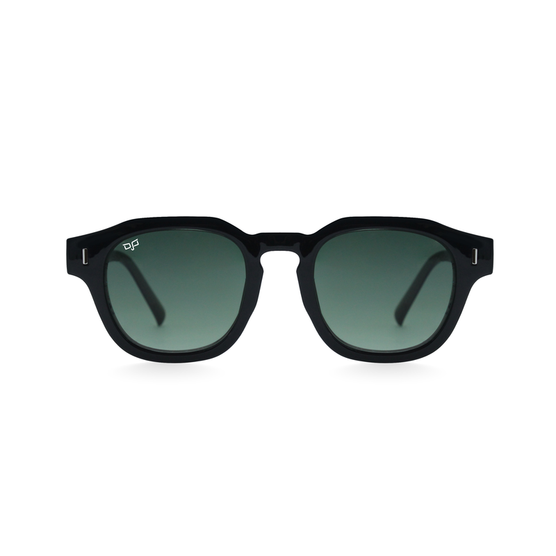 OJO sunglasses everyday round shine black frame with clear green temples and gradient green lensesrx image number null