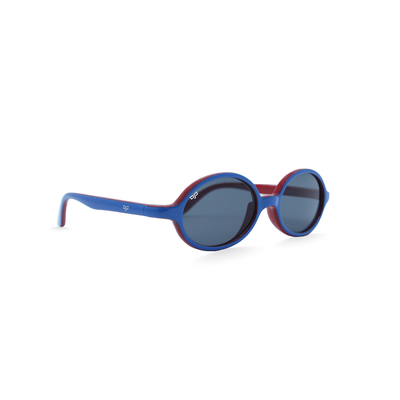 OJO junior round shinny blue red frame and temples with grey lenses rx