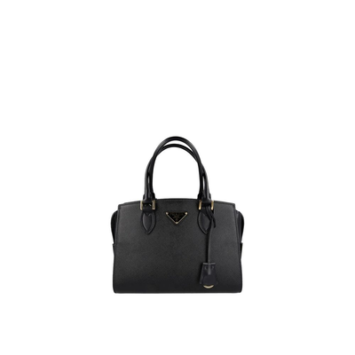 Black calfskin handbag, Black, medium