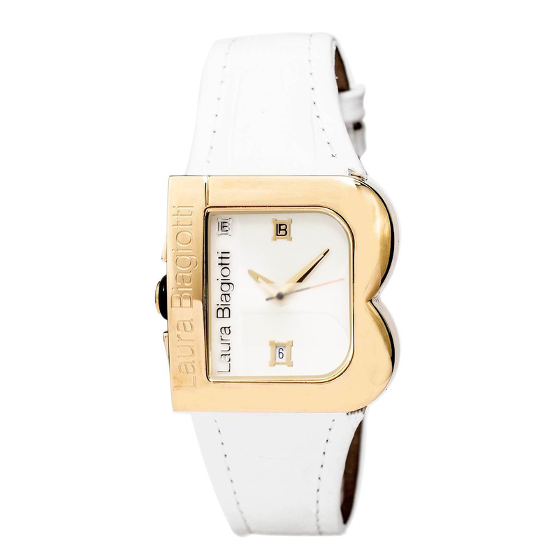 White leather dress watch-null