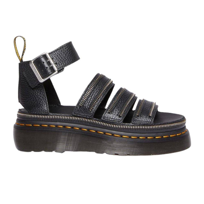 Clarissa II quad hardware milled nappa leather platform sandals, Black, medium