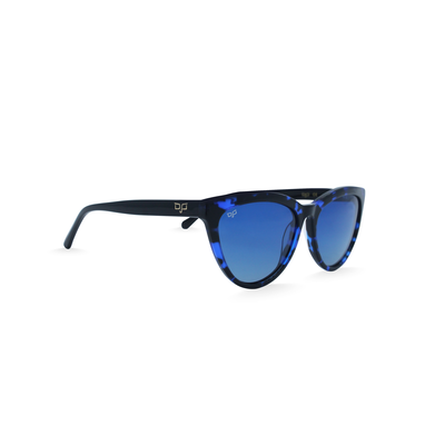 OJO sunglasses trend handmade s. Black blue frame and s. Black temples with polarised blue lenses rx