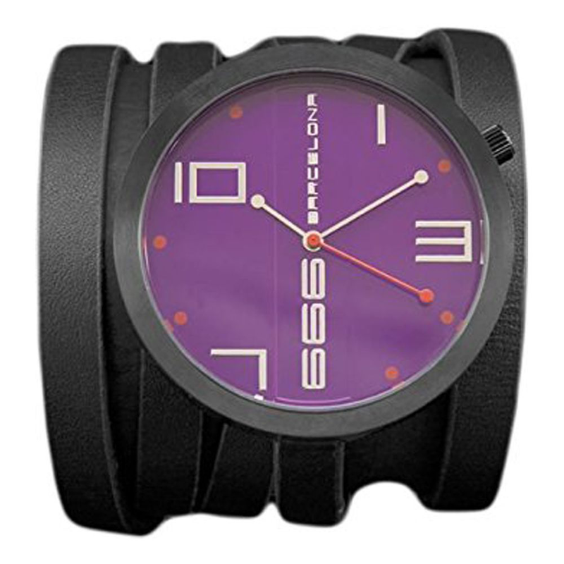 Black leather dress watch-null
