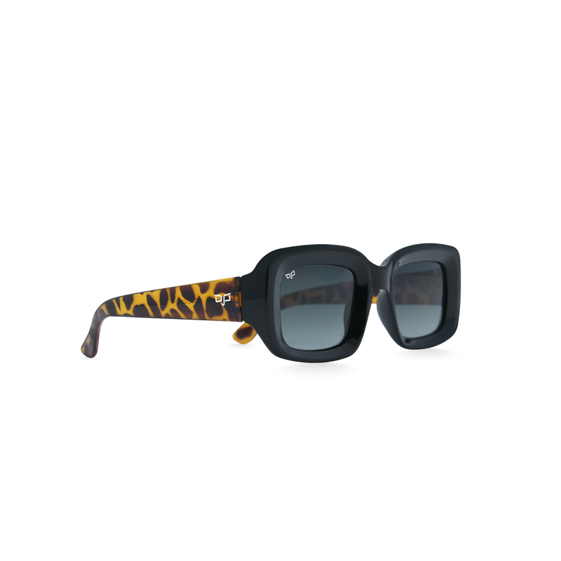OJO sunglasses square with black frame and shell brown temples with grey gradient lenses rx-null