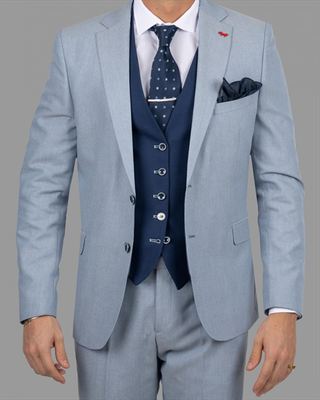 Dezign 3piece slim fit suit in patterned, Sky Blue, medium