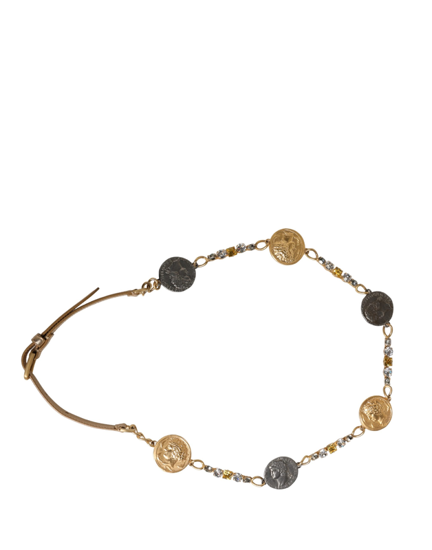 Gold brass chain coin embellished metal buckle belt-null