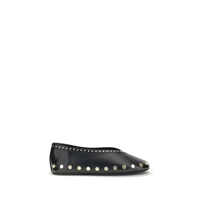 Black polyurethane ballet flats, Black, medium