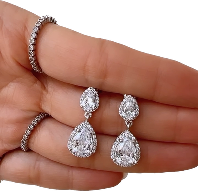 Classy teardrop zircon earrings, White Zircon, medium