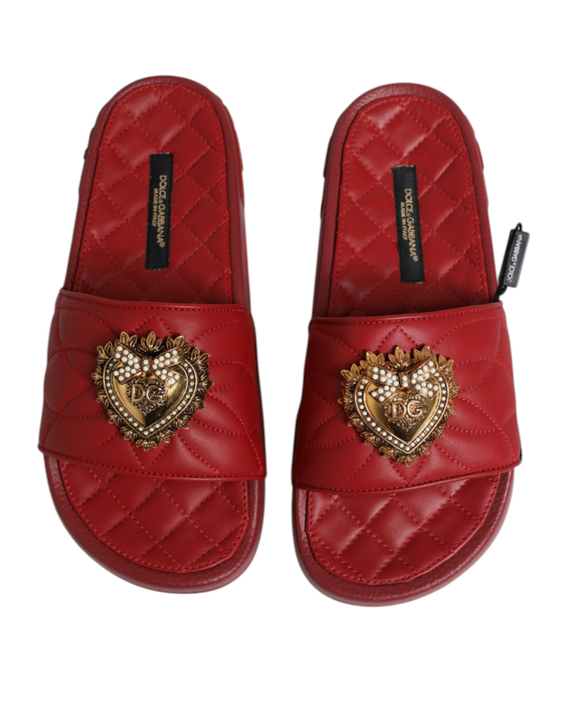 Red devotion matelass&eacute; leather slides shoes-null