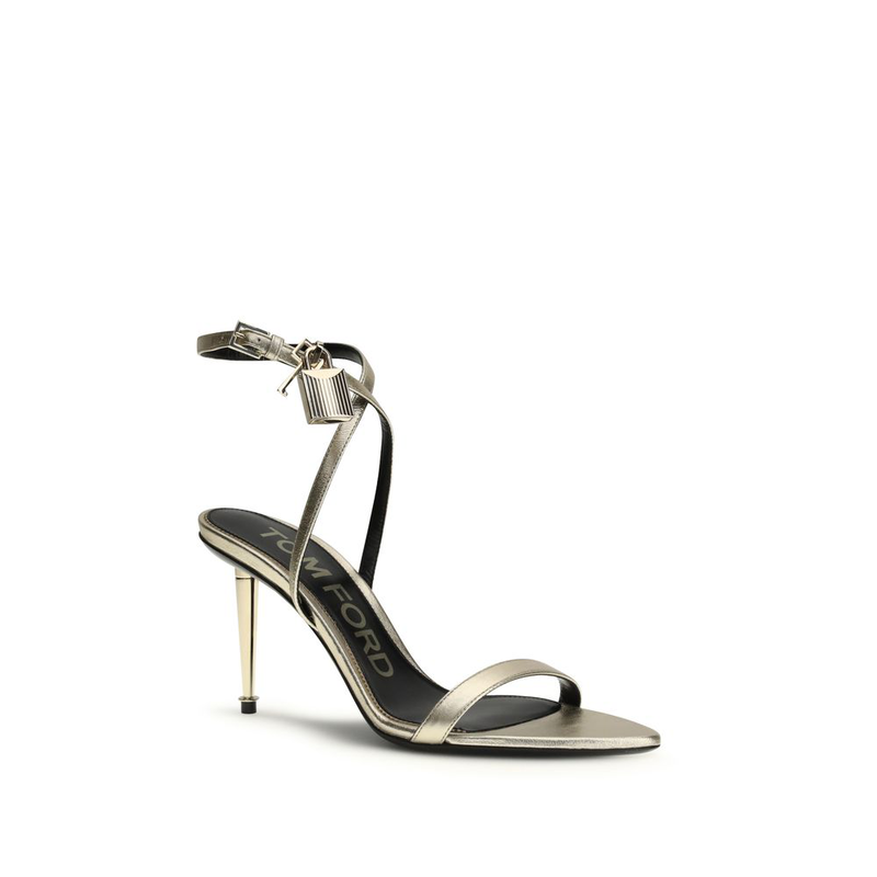Gold calf leather bos taurus stiletto heel sandals-null