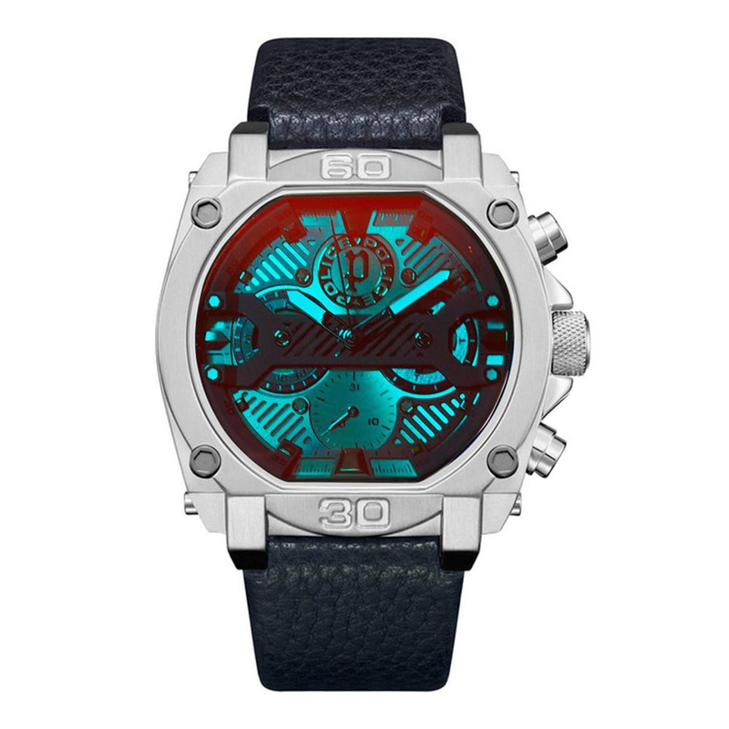 Blue leather dress watch-null