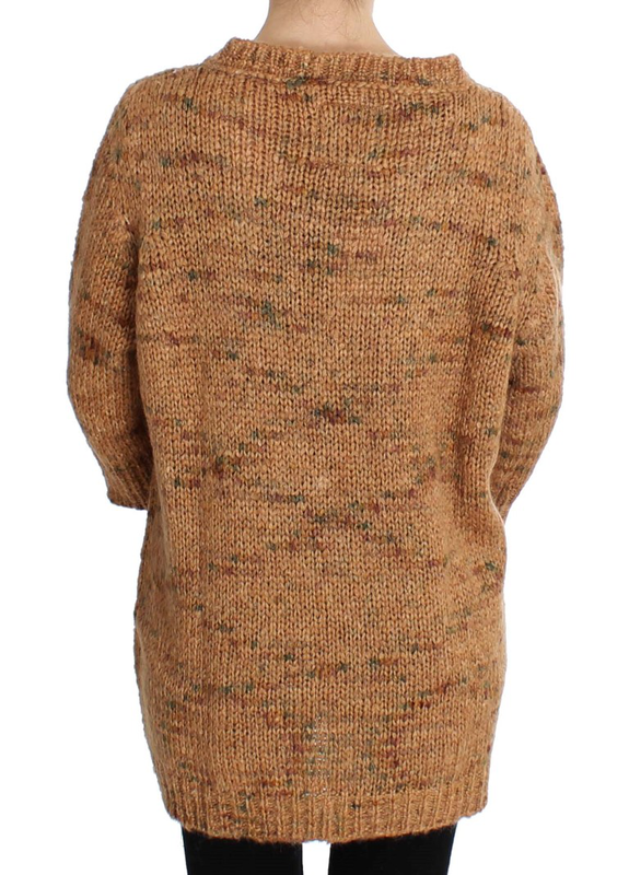 Brown wool blend knitted oversize sweater-null