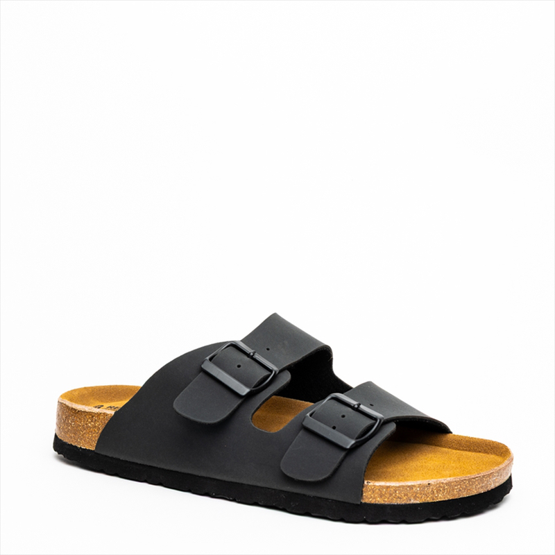 Reverse slider sandal with buckle detail on straps breathable comfort footbed with shock absorber-null