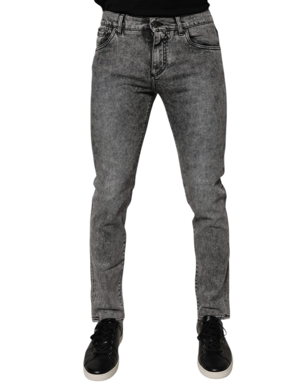 Dark gray washed cotton slim fit denim jeans-null